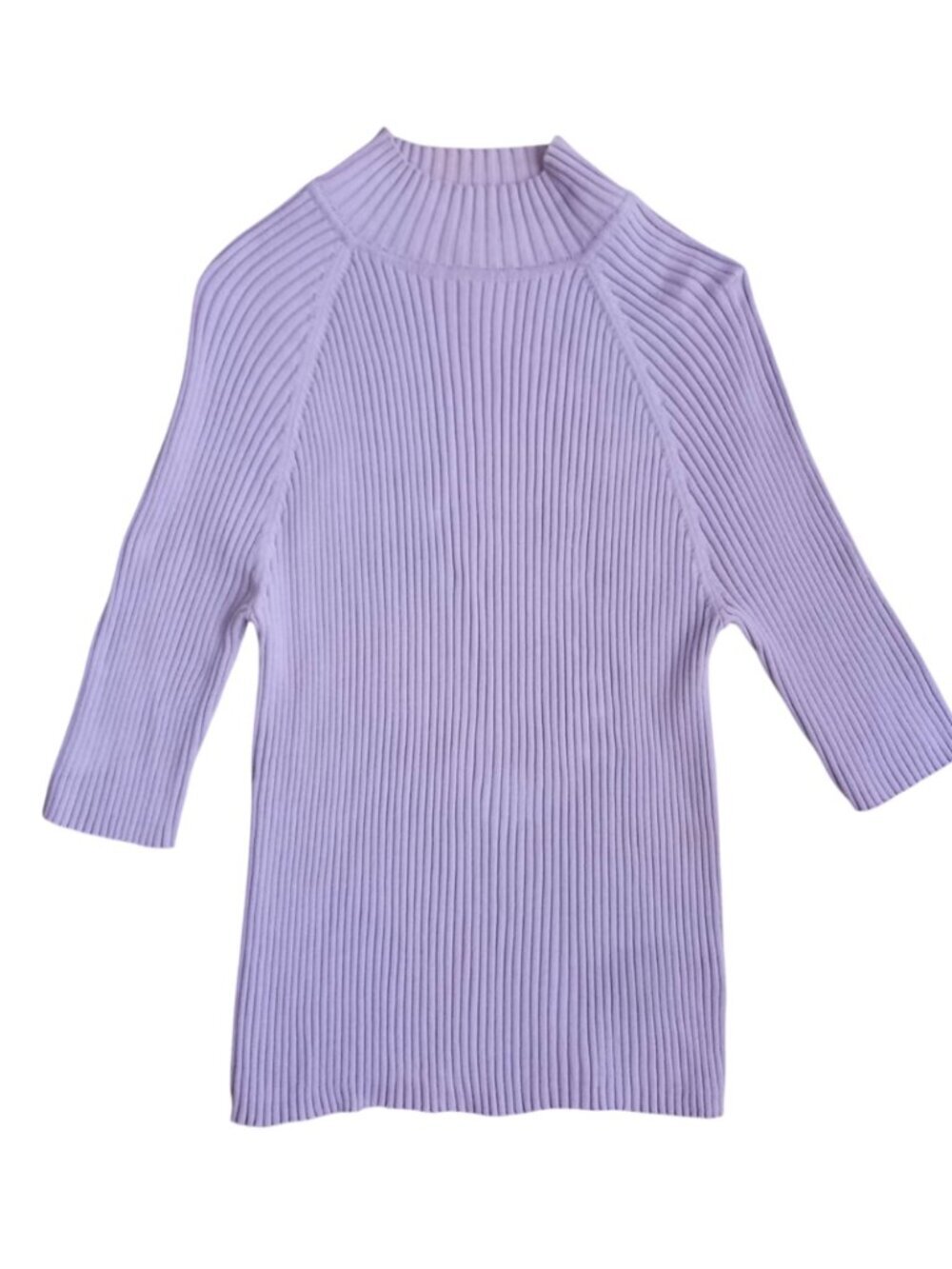 Vintage Jones New York Sport Purple Ribbed Knit Top - Mock Neck Short Sleeve Swe